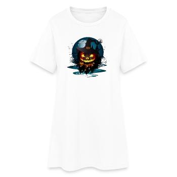 Dark Halloween Pumpkin With Witches Hat & Full Moon - Women’s T-Shirt Dress - white - Front
