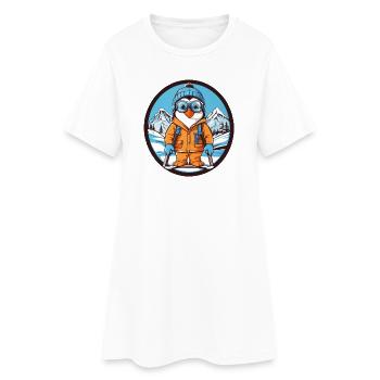 Süßer Pinguin im Wintermantel - Frauen T-Shirt-Kleid - Weiß - Vorne