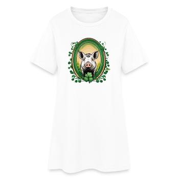 Cochon chanceux - Robe T-shirt Femme - blanc - Devant