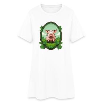 Cochon chanceux - Robe T-shirt Femme - blanc - Devant