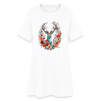 Cerf avec des fleurs - Robe T-shirt Femme - blanc - Devant