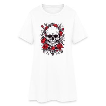 Crâne avec des roses - Robe T-shirt Femme - blanc - Devant