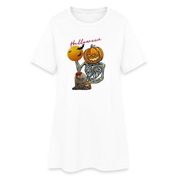 Kürbis Skelett Halloween Design - Frauen T-Shirt-Kleid - Weiß - Vorne
