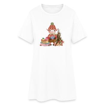 zauberhafter süßer Weihnachtself mit Geschenke - Frauen T-Shirt-Kleid - Weiß - Vorne