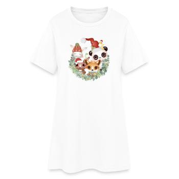 Six amis animaux mignons célébrant Noël - Robe T-shirt Femme - blanc - Devant