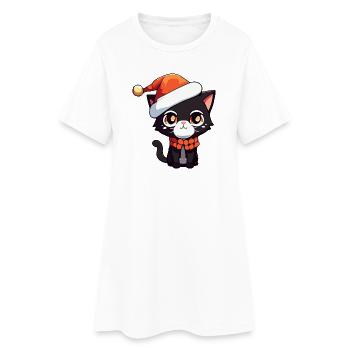 Chat kawaii avec chapeau de père Noël chaton mignon - Robe T-shirt Femme - blanc - Devant