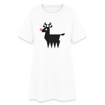 Renne Rudolf logo L noir avec nez rose fluo - Robe T-shirt Femme - blanc - Devant