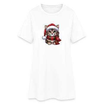 Chat Père Noël - Robe T-shirt Femme - blanc - Devant