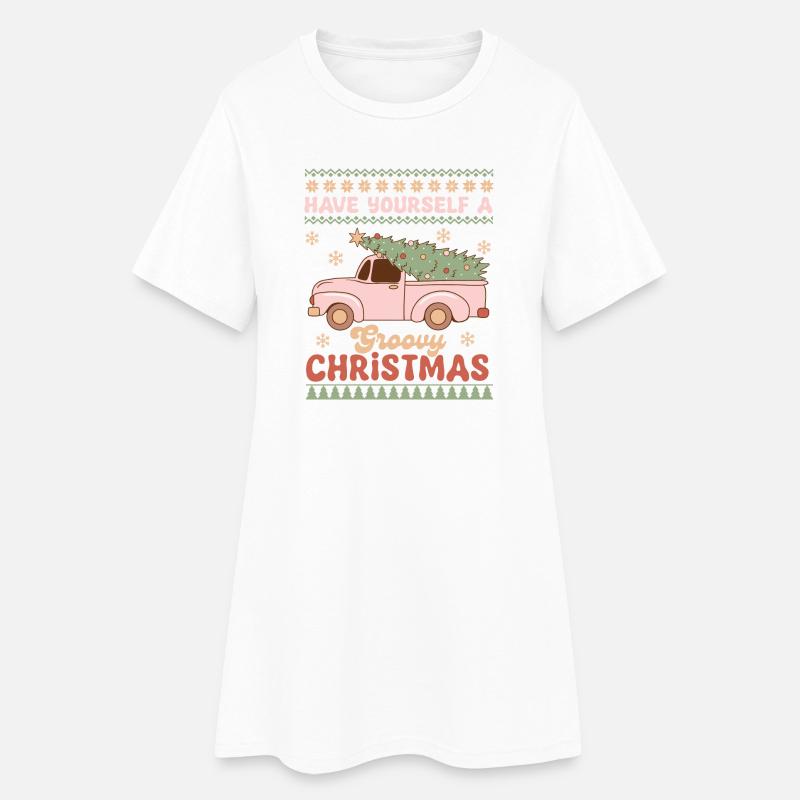 Hässlicher Weihnachtspullover - Frauen T-Shirt-Kleid - Weiß