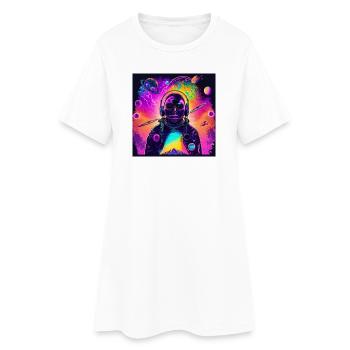 Neon astronaut in colorful universe - Women’s T-Shirt Dress - white - Front