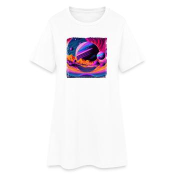 Neonplanet Landschaft - Frauen T-Shirt-Kleid - Weiß - Vorne