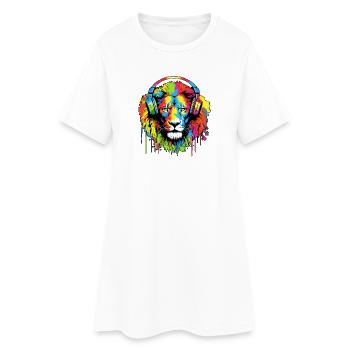 Lion avec casque Lion tête de lion - Robe T-shirt Femme - blanc - Devant