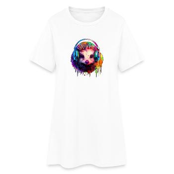 Igel mit Kopfhörer Musik Braunbrustigel - Frauen T-Shirt-Kleid - Weiß - Vorne