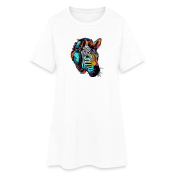 Zebra with Headphones Music Zebra Head - Women’s T-Shirt Dress - white - Front