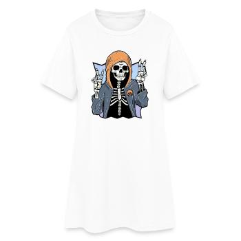 Skeleton with Hoodie - Frauen T-Shirt-Kleid - Weiß - Vorne