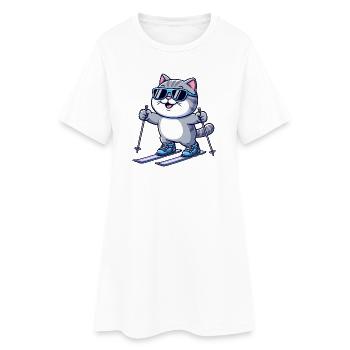British Shorthair Katze beim Skifahren Winter - Frauen T-Shirt-Kleid - Weiß - Vorne