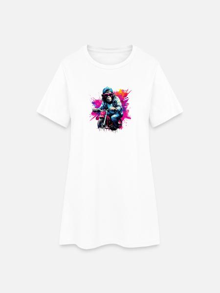 Lustig Affe mit Motorrad Schimpanse Affen - Frauen T-Shirt-Kleid - Weiß