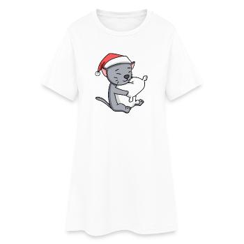 Chat Mignon Korat Chat Fatigué Noël - Robe T-shirt Femme - blanc - Devant