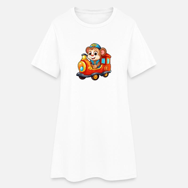 Affe Eisenbahn Schimpanse Affe fährt Eisenbahn - Frauen T-Shirt-Kleid - Weiß