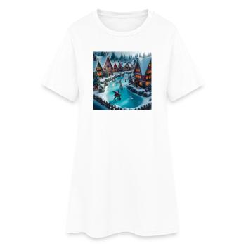 Village Scandinave Noël - Robe T-shirt Femme - blanc - Devant