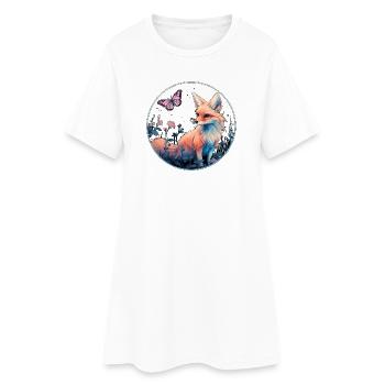 Fuchs mit Schmetterling - Frauen T-Shirt-Kleid - Weiß - Vorne