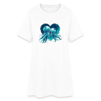 Méduse coeur bleu vert V-Day amour aquarelle - Robe T-shirt Femme - blanc - Devant