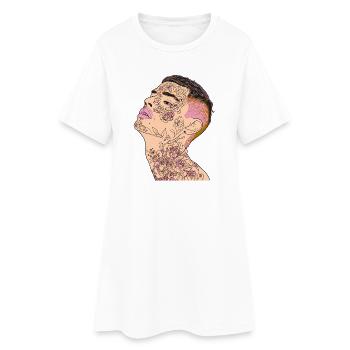 Floral Inked Portrait für moderne Mode - Frauen T-Shirt-Kleid - Weiß - Vorne