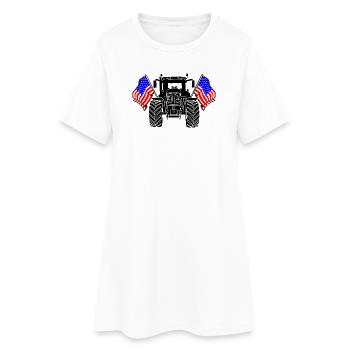 Traktor Zwei Flaggen USA - Frauen T-Shirt-Kleid - Weiß - Vorne