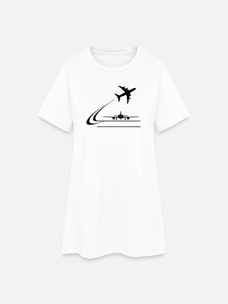 Vorderansicht Flugzeug und wegfliegendes Flugzeug - Frauen T-Shirt-Kleid - Weiß