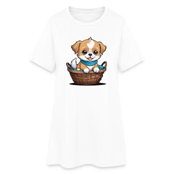 Chien mignon dans un panier pour chien - Robe T-shirt Femme - blanc - Devant