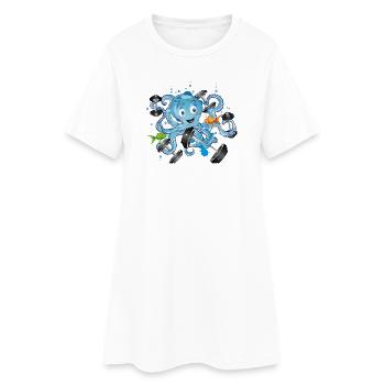 Bodybuilder Oktopus mit Hanteln beim Training - Frauen T-Shirt-Kleid - Weiß - Vorne