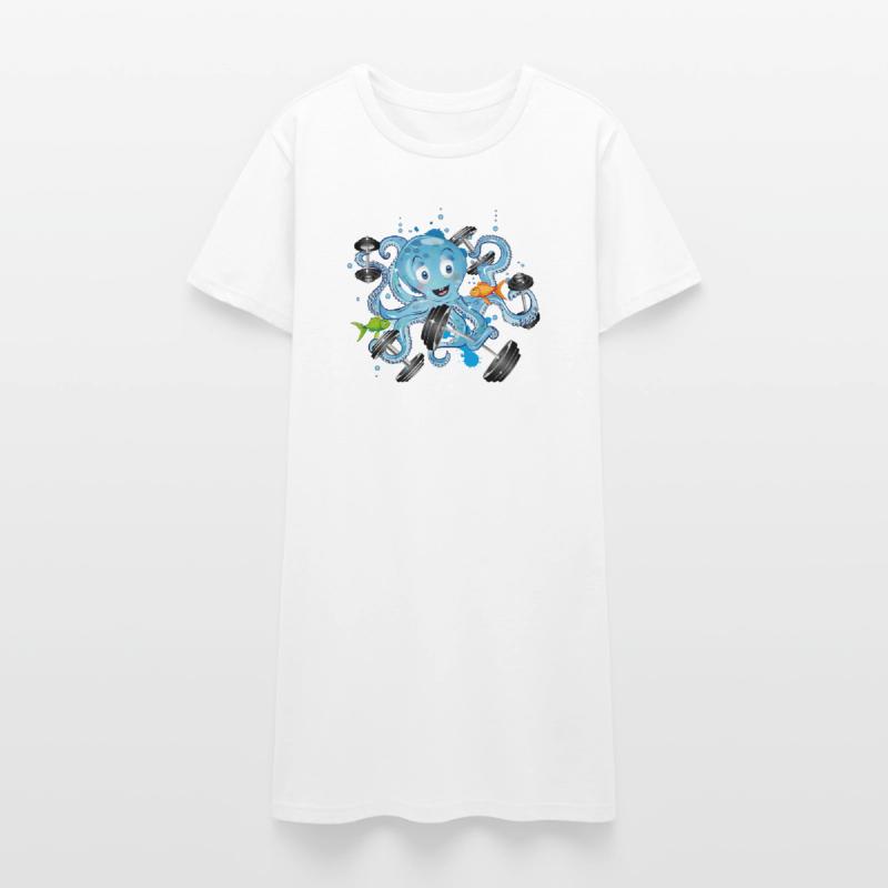 Bodybuilder octopus with dumbbells while exercising Women’s T-Shirt Dress
