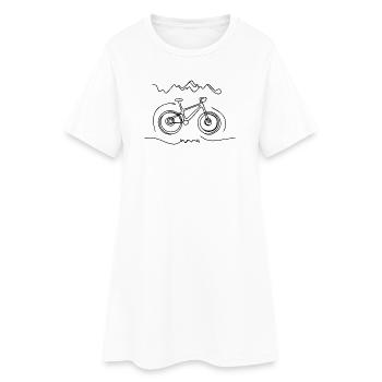 Minimalistische Berg- und Fahrrad-Line-Art - Frauen T-Shirt-Kleid - Weiß - Vorne