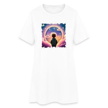 Garçon regardant dans l’arrière-plan de l’étoile au loin - Robe T-shirt Femme - blanc - Devant