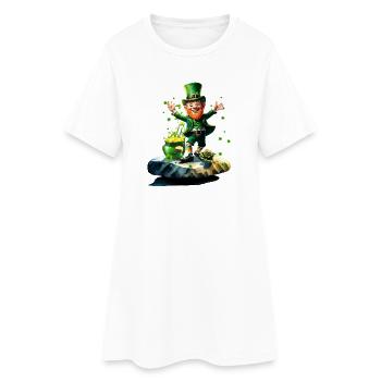 Lustiger glücklicher Elf mit Regenbogen im Hintergrund. - Frauen T-Shirt-Kleid - Weiß - Vorne