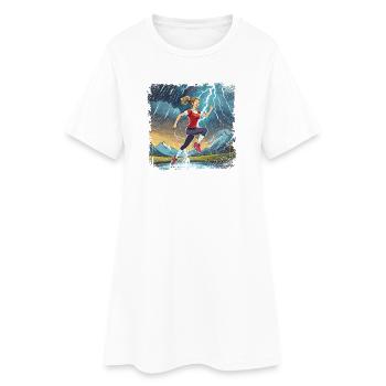 sportliche Frau die über die Pfütze springt - Frauen T-Shirt-Kleid - Weiß - Vorne