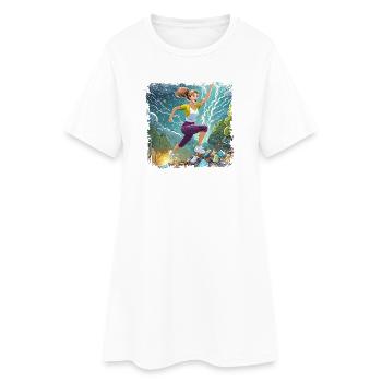 Frau, die über viel Müll springt - Frauen T-Shirt-Kleid - Weiß - Vorne