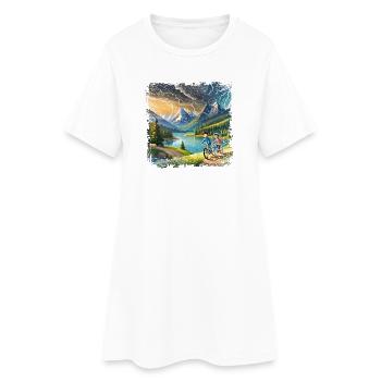 Enfants à vélo dans un paysage de montagne - Robe T-shirt Femme - blanc - Devant