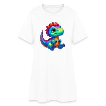 Dinosaurier - Frauen T-Shirt-Kleid - Weiß - Vorne
