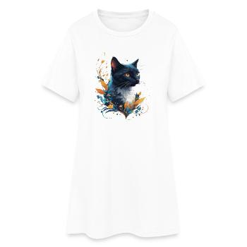 Bunte Katze - Frauen T-Shirt-Kleid - Weiß - Vorne