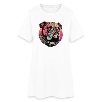 Stylish Bulldog Art Print - Women’s T-Shirt Dress - white - Front