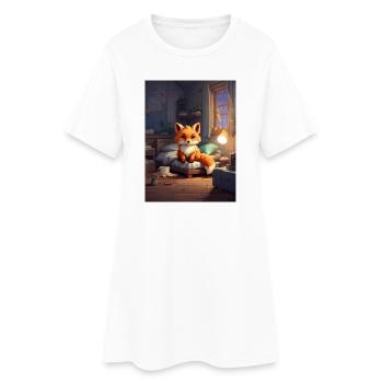 Nächtlicher Fuchs im Kuschelzimmer - Frauen T-Shirt-Kleid - Weiß - Vorne