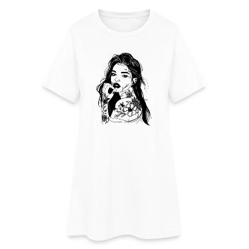Tatouage Fille Ligne Art Portrait - Robe T-shirt Femme - blanc - Devant