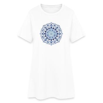 Blaues geometrisches Mandala - Frauen T-Shirt-Kleid - Weiß - Vorne