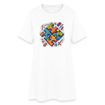Puzzle sur fond blanc - Robe T-shirt Femme - blanc - Devant