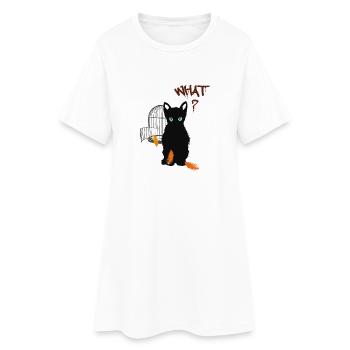 Petit chaton mignon noir et oiseau - Robe T-shirt Femme - blanc - Devant