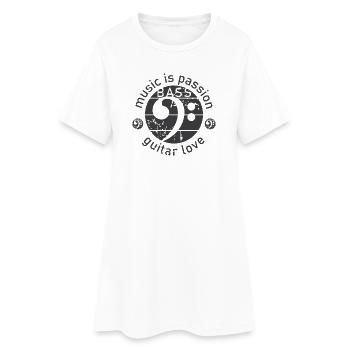 Guitare Basse Clé De Basse Look Utilisé Guitariste - Robe T-shirt Femme - blanc - Devant