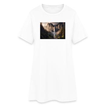 Poster Ölgemälde Berglandschaft mit Wasserfall - Frauen T-Shirt-Kleid - Weiß - Vorne