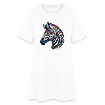 Zebra - Frauen T-Shirt-Kleid - Weiß - Vorne