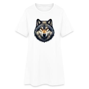 Wolf - Frauen T-Shirt-Kleid - Weiß - Vorne